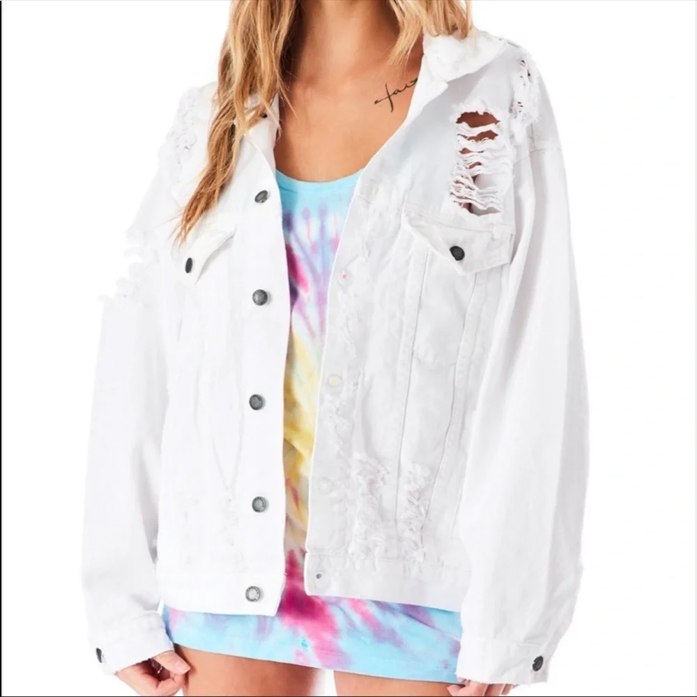 Carmar denim Audrey distressed white jean jacket